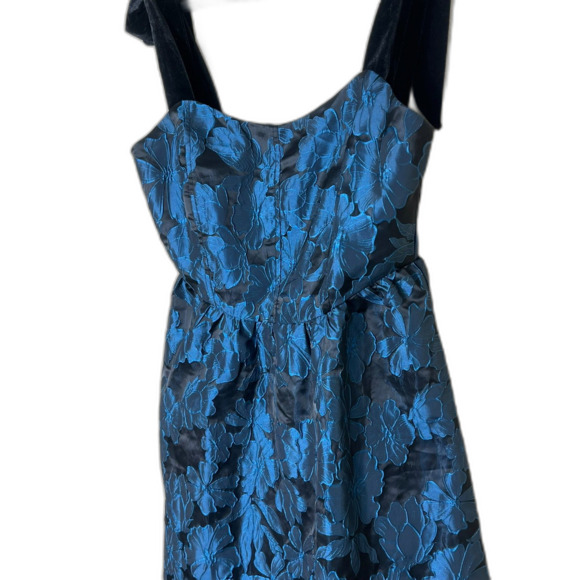 Lulu's Black Aqua Formal Tie Shoulder Jacquard Midi Large Whimsigoth EUC - Picture 3 of 9